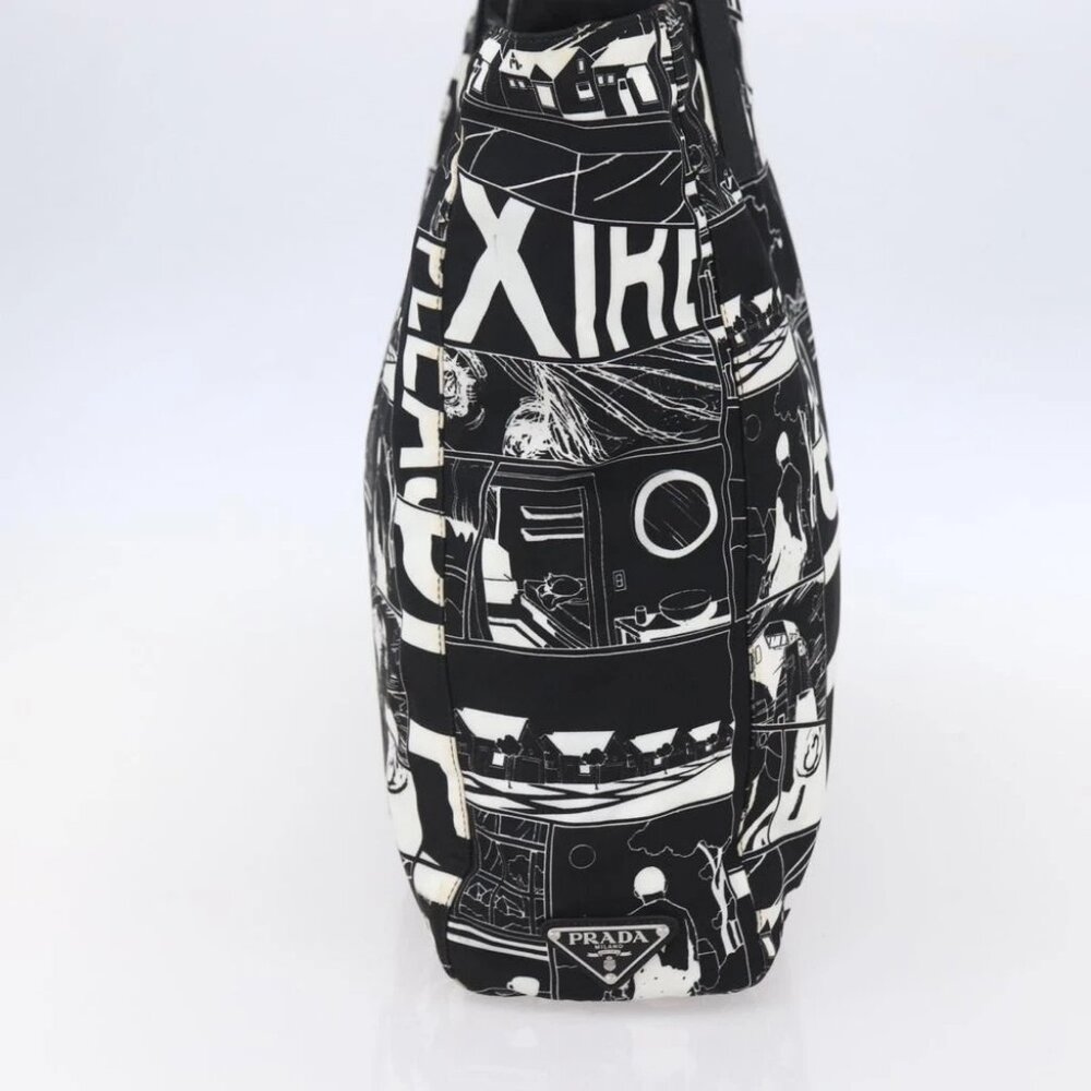 PRADA Tote Bag Nylon White Black Silver Auth - Picture 5 of 16